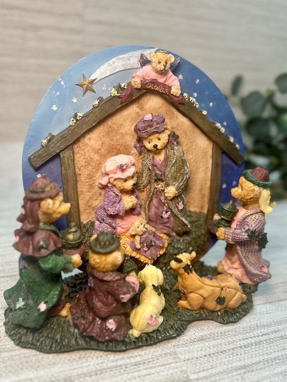 Vintage 1999 Pan-O-Rama Patch Bear Nativity Christmas Figurine w/ Box